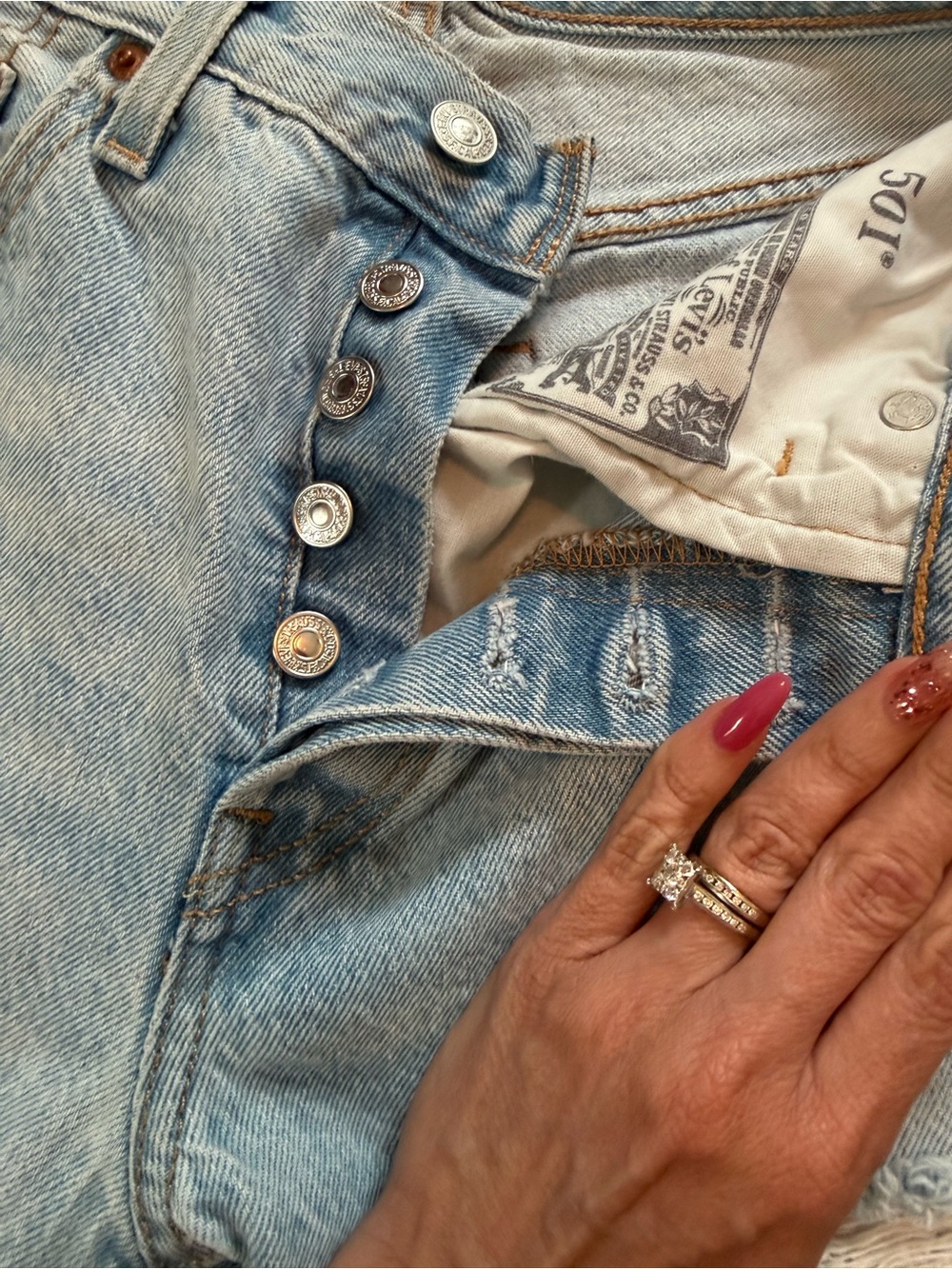 Levi's Light Blue Straight-Leg Distressed Jeans - Picture 7 of 8